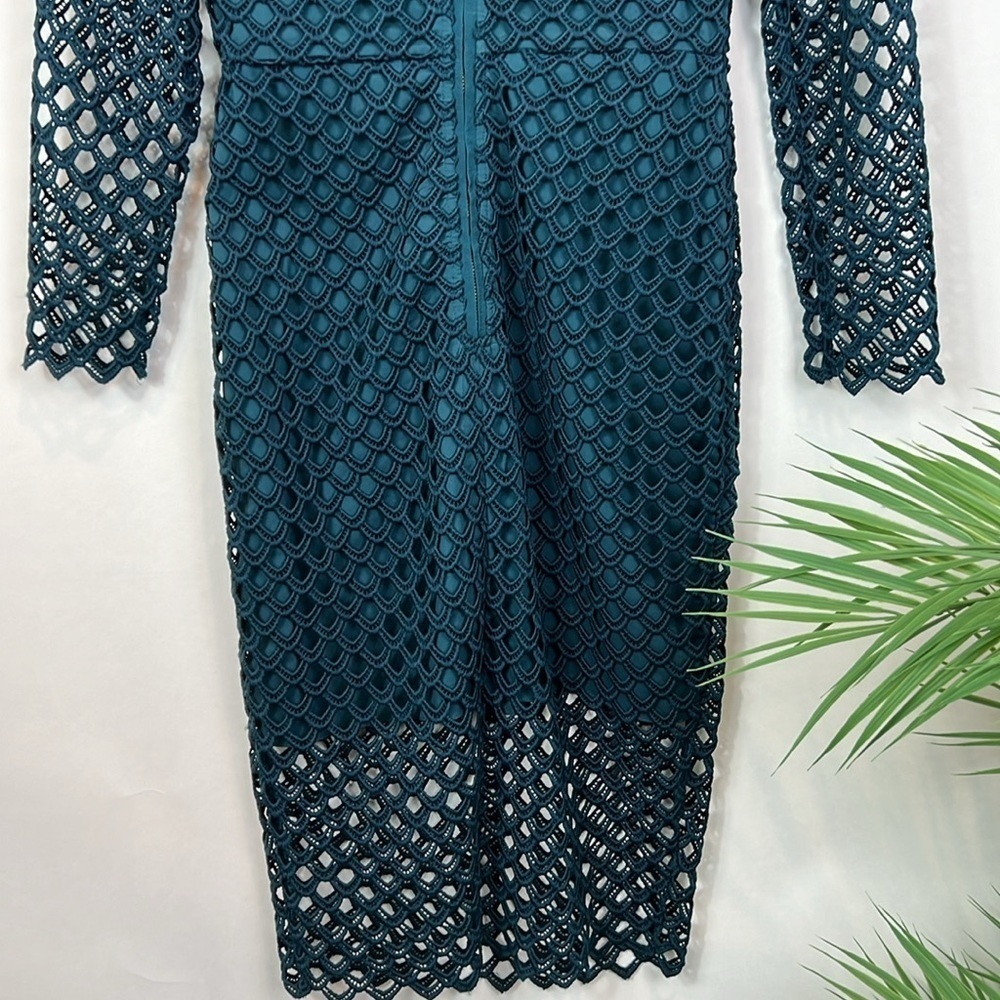 SAYLOR London Midi Dress XS Emerald Green Sheath Eyelet Cutout - Picture 8 of 11
